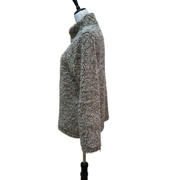 Fuzzy Fleece Quarter Zip Pullover Sweater Brown Cozy Winter Warm - Picture 2 of 9